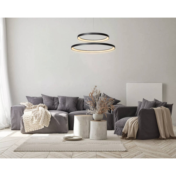 Czarna lampa wisząca Vidal rings LED 92W 2700K zwis do jadalni