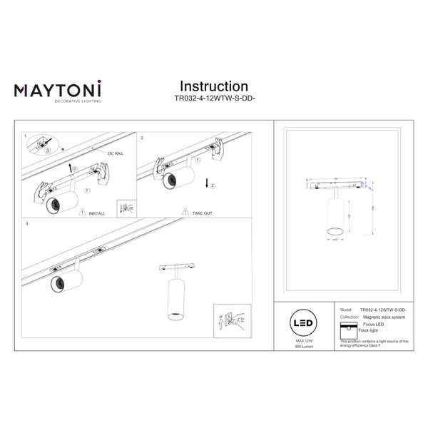 Magnetyczna lampa do szynoprzewodów Focus TR032-4-12WTW-S-DD-W LED 12W 2700-6000K biała