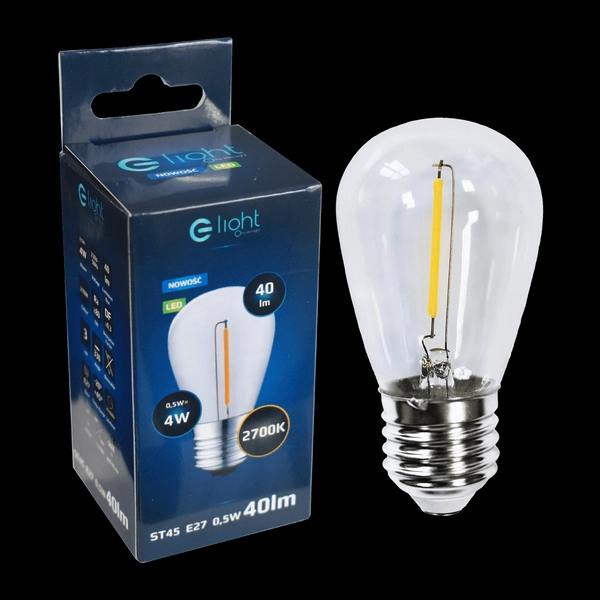Żarówka filamentowa E27 LED 0,5W dekoracyjna 2700K biała ciepła