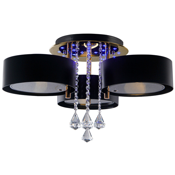 Glamour LAMPA sufitowa DRS8006/3 LED 180W TR BL Elem metalowa OPRAWA z pilotem kryształki złote czarne