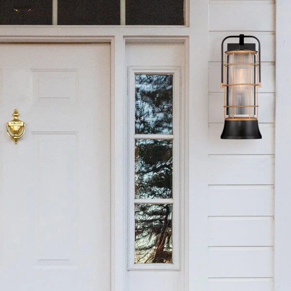 Elewacyjna lampa Rivamar QN-RIVAMAR-M-BLK-GD IP44 lampion złoty czarny
