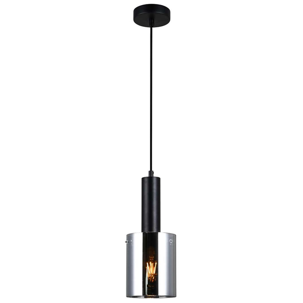 Wisząca LAMPA loftowa SARDO PND-5581-1-BK+SG Italux skandynawska OPRAWA szklany ZWIS okrągła tuba przydymiona czarna