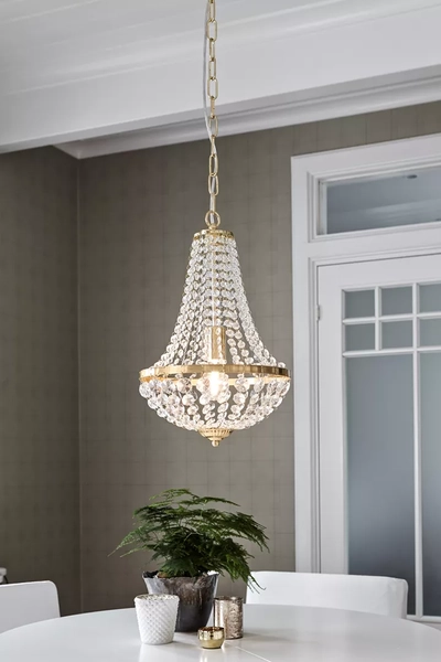 Złota lampa Granso 106118 do sypialni na łańcuchu crystal glamour