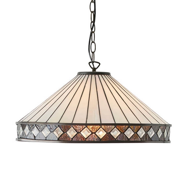 Szklana lampa wisząca Fargo 64147 Interiors Tiffany do kuchni czarna beżowa