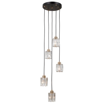 Lampa wisząca tuba Torno PND-40813-5R-BK-HBR czarny złoty przezroczysty