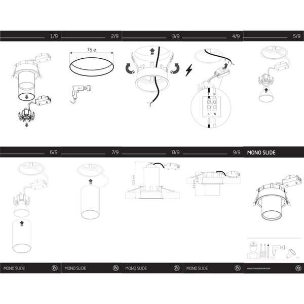 Lampa do kuchni sufitowa Mono Slide 10800 Nowodvorski podtynkowa czarna złota