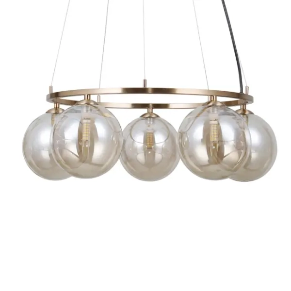 Okrągła wisząca lampa Molite PND-1098-5R-HB do jadalni złota bursztynowa