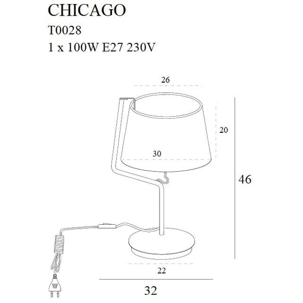 Stołowa lampa CHICAGO T0028 Maxlight z abażurem metal tkanina biała