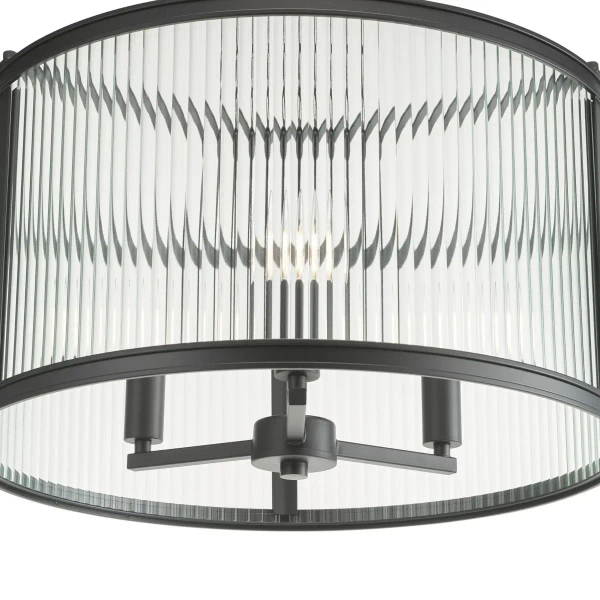 Ryflowana wisząca lampa Bianka BIA0322 do jadalni na łańcuchu czarny