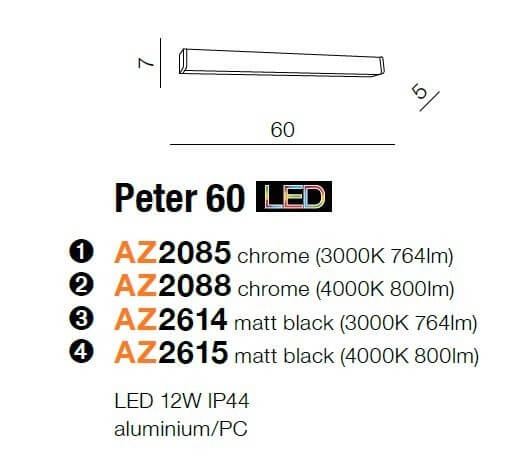 Ścienna lampa łazienkowa Peter LED 12W metalowa chrom