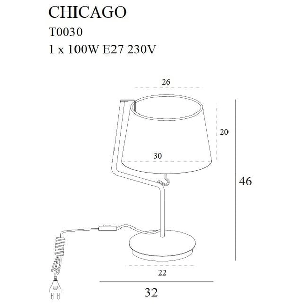 Biurowa lampka z abażurem CHICAGO T0030 Maxlight metal tkanina chrom biała