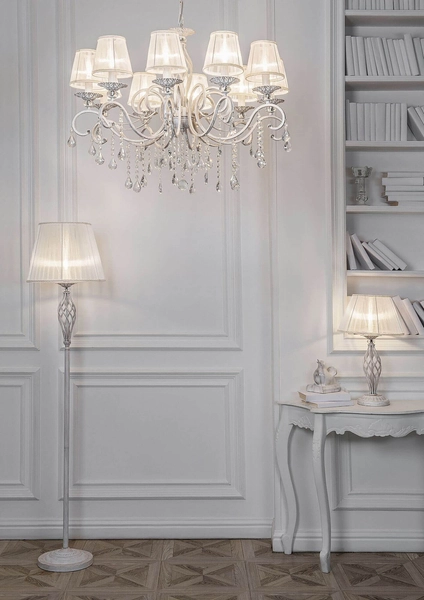 Lampa stołowa z wtyczką glamour z abażurem biała Grace OUTLET