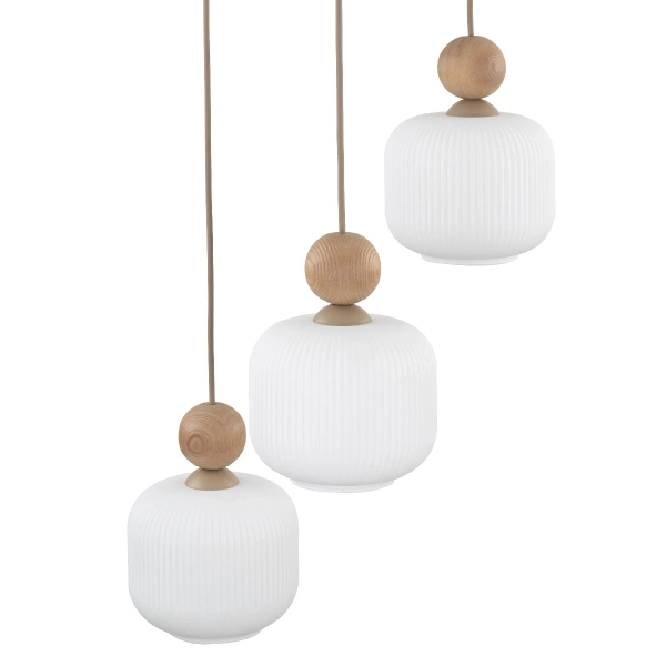 Ekologiczna lampa wisząca Ballo 11050 mleczne kule drewniana brązowy