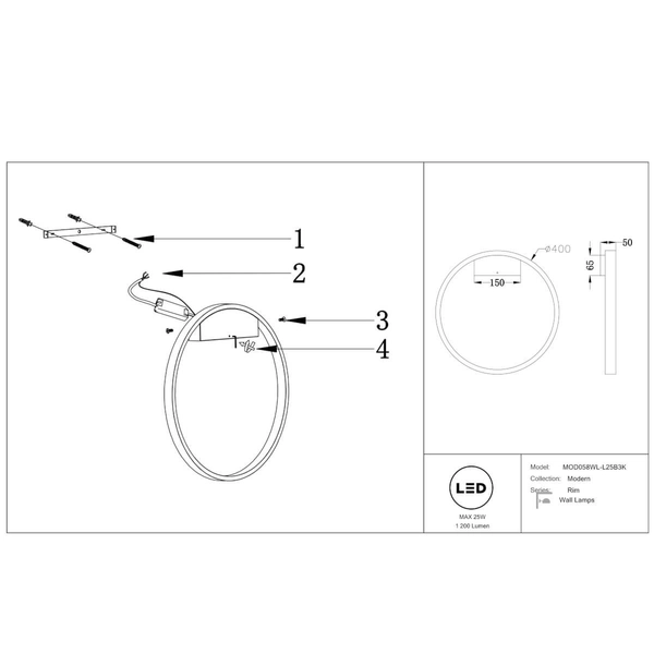 Ścienna lampa Rim MOD058WL-L25BS3K Maytoni LED 25W 3000K koło mosiądz