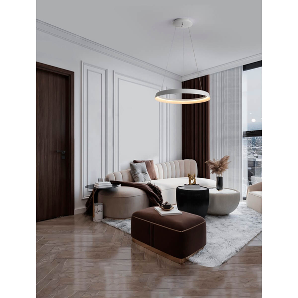 Zwisająca lampa pierścień BATALLAS LE44782 LED 52W 3000K nad łóżko biały