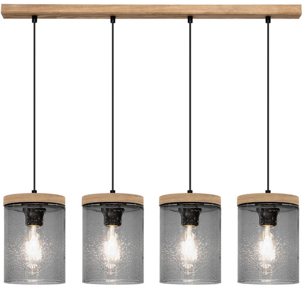 Loftowa lampa wisząca MONSUN 161859451 szklana zwis przydymiony drewno