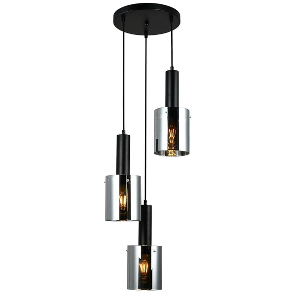 Wisząca LAMPA loftowa SARDO PND-5581-3A-BK+SG Italux skandynawska OPRAWA szklany ZWIS tuby kaskada przydymiona czarna