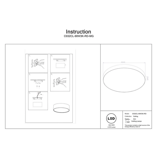 Lampa nasufitowa Zon C032CL-90W3K-RD-MG Maytoni LED 90W 3000K okrąg złota