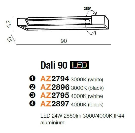 Czarny kinkiet łazienkowy Dali AZ2897 LED 24W 4000K IP44 metalowy