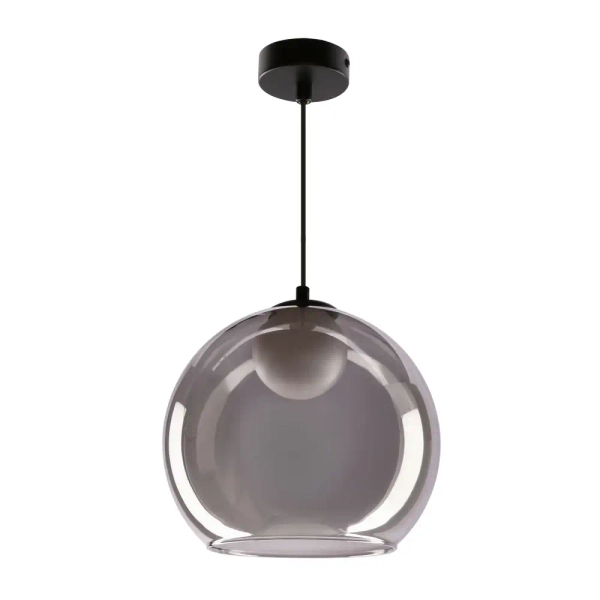 Lampa szklana wisząca nad wyspę Brin 31-38333 ball do sypialni przydymiona