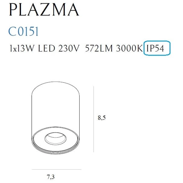 Plafon modernistyczny PLAZMA C0151 Maxlight LED 13W 3000K IP54 metal czarny