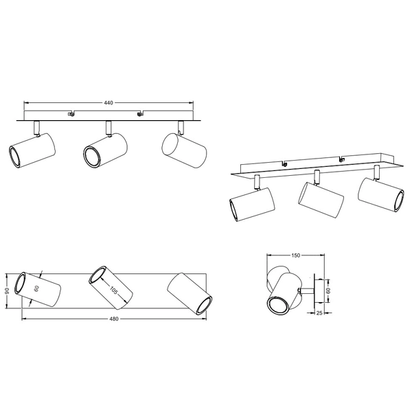 Regulowana lampa sufitowa Marley 802400332 czarne tuby salonowe