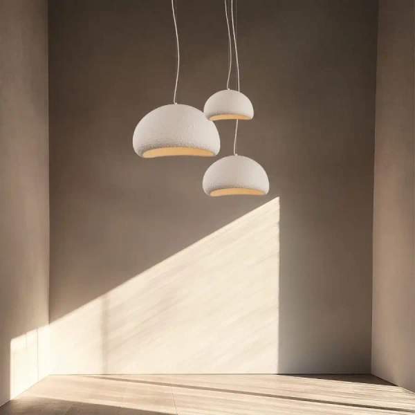 Skandynawska lampa wisząca 23161 kopuła do salonu biała kremowa
