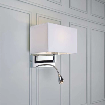 Kinkiet LAMPA ścienna SAVOY 106307 Markslojd abażurowa OPRAWA do czytania LED 3W na peszlu chrom biała