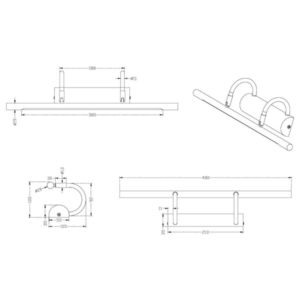 Kinkiet ścienny CUADRO 225210104 Trio LED 8W 3000K galeryjka mosiądz