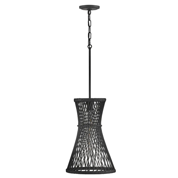Ażurowa lampa wisząca Twyla QN-TWYLA-1P-BK tuba rattan czarny