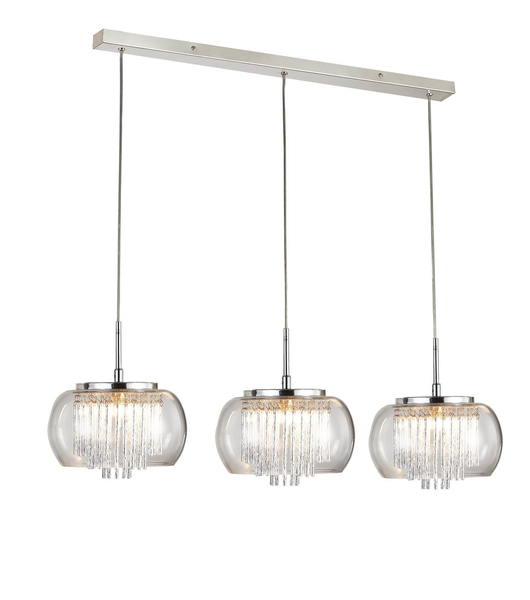 3-płomienna lampa wisząca Rego do holu z kryształkami chrom