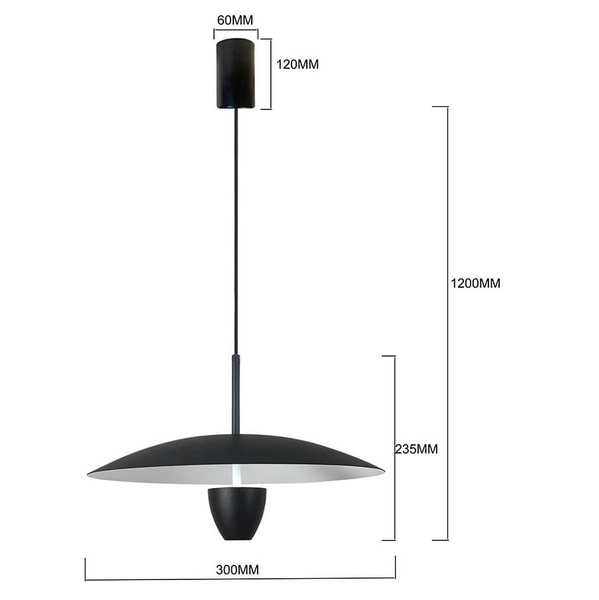 Wisząca lampa Ufo LP-0408/1P S BK LED 8W 3000-6000K kapelusz czarny