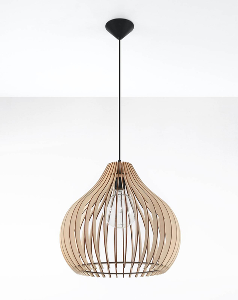 Drewniana LAMPA wisząca SL.0639 ekologiczna OPRAWA klatka ZWIS łezka kropla brązowa