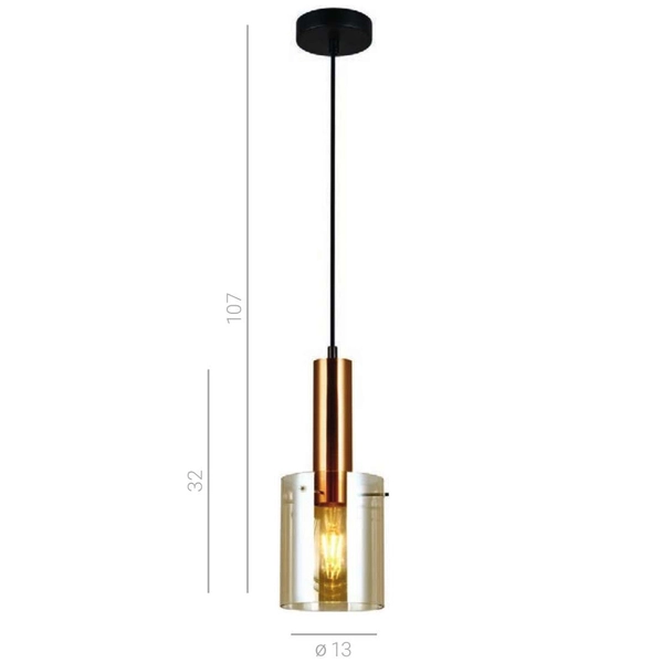 Wisząca LAMPA skandynawska SARDO PND-5581-1-BRO+AMB Italux loftowa OPRAWA szklany ZWIS okrągła tuba mosiądz bursztynowa