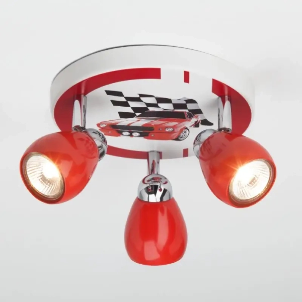 Potrójna lampa sufitowa Racing G56134/71 auto do pokoju dziecięcego czerwona