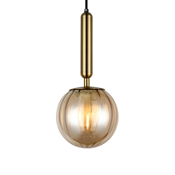 LAMPA wisząca RAVENA PND-2324-1 BRO+AMB Italux loftowa OPRAWA szklana kula ZWIS ball mosiądz bursztynowa