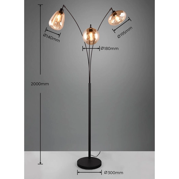 Loftowa lampa stojąca Lumina 417000313 do salonu kule czarna bursztynowa