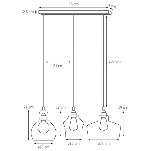 Skandynawska LAMPA wisząca LONGIS 10875305 Kaspa szklana OPRAWA loftowy ZWIS kaskada złota przezroczysta czarna