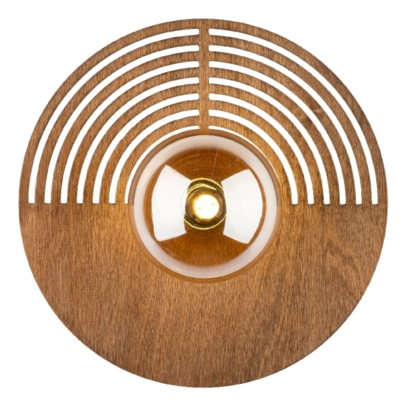 Naturalna ścienna lampa Lunar Wood 11014 okrągła drewniana brązowy