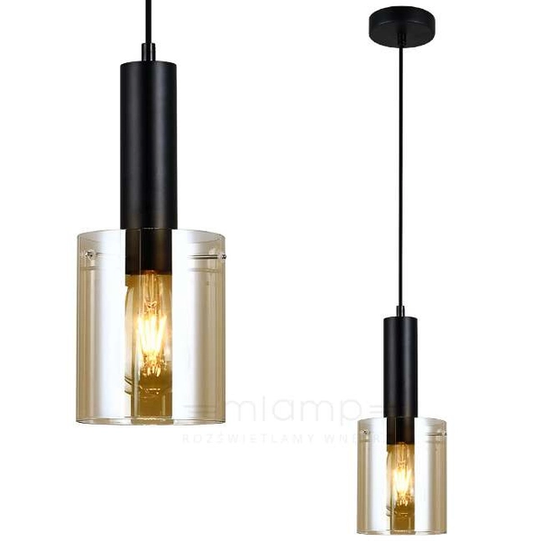 Skandynawska LAMPA wisząca SARDO PND-5581-1-BK+AMB Italux szklana OPRAWA loftowy ZWIS tuba okrągła bursztynowa czarna