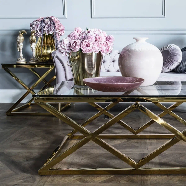 Stolik szklany New Yorker NY-ST1452AU Cosmolight złoty przezroczysty