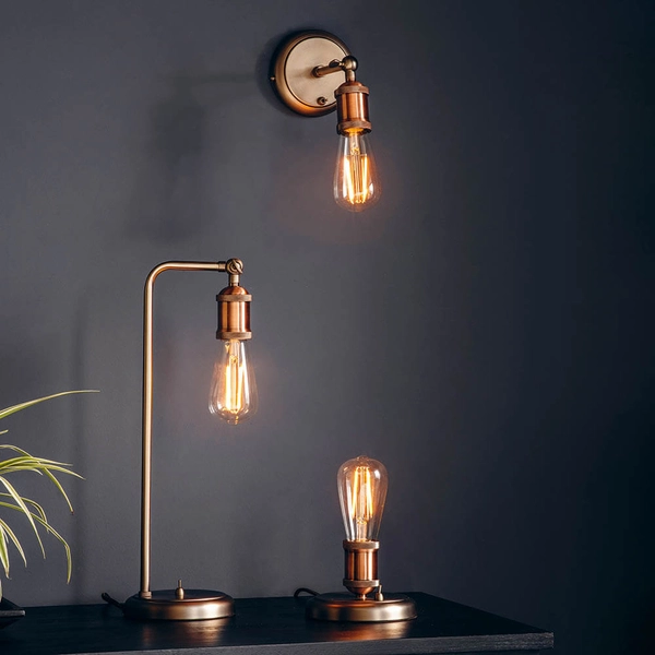 Stołowa lampka retro Hal 76339 z włącznikiem miedziany cyna