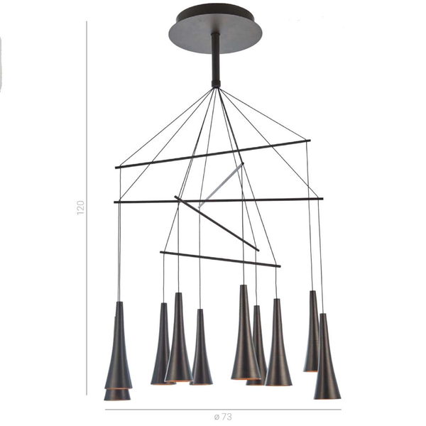 LAMPA wisząca LUCA MD16115-10A Italux metalowa OPRAWA zwis LED 50W 3000K kaskada stożki brązowe