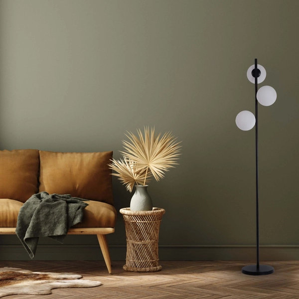 Lampa podłogowa czarna Dorado LP-002/3F BK Light Prestige mleczne kule do salonu