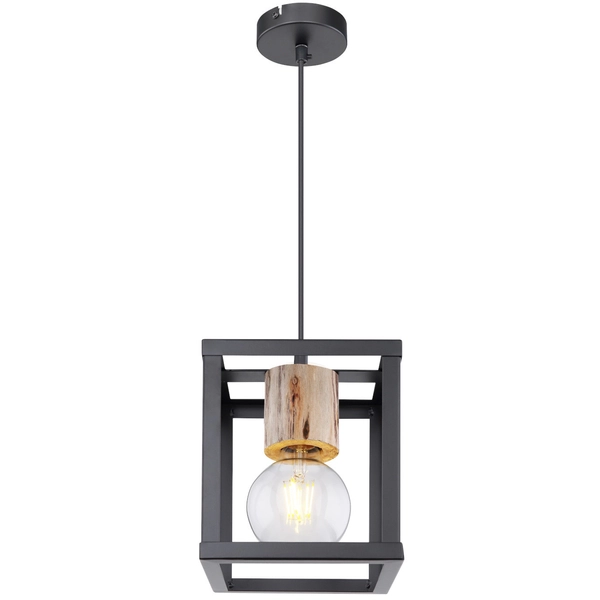 Wisząca LAMPA skandynawska HAGAR 15476H Globo metalowa OPRAWA prostokątny ZWIS klatka industrialna czarna drewniana czarna dre