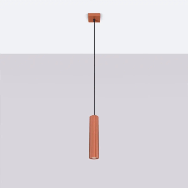Podłużna lampa wisząca KARBON SL.1630 tuba ryflowana terakota