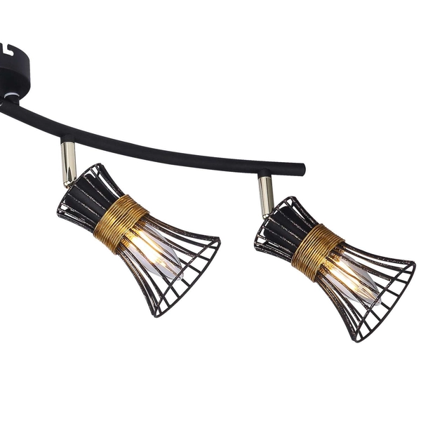 Rustykalna LAMPA plafon PURRA 54814-4 Globo regulowana OPRAWA sufitowa druciane klatki czarne złote