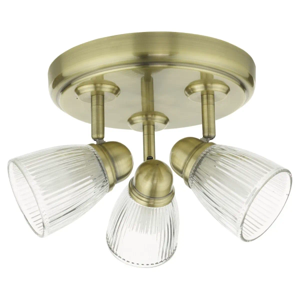 Potrójny plafon łazienkowy Cedric CED7675 żebrowany IP44 mosiądz