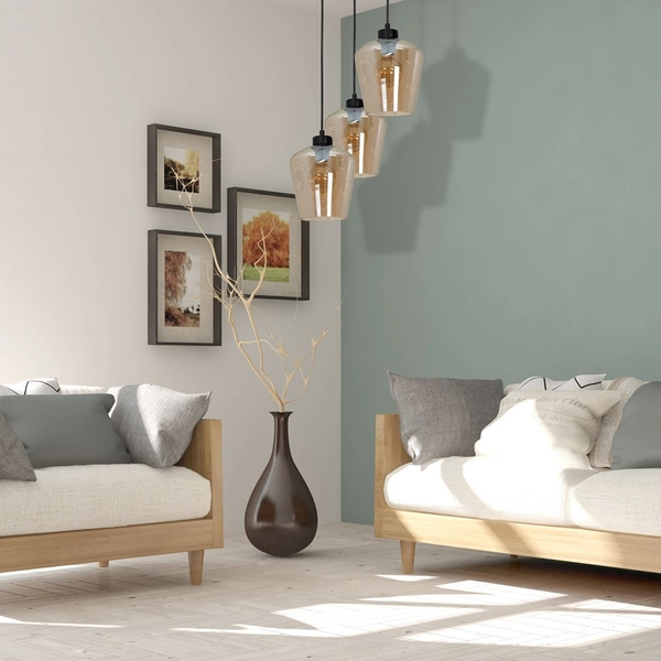 Skandynawska LAMPA wisząca SANTIAGO MLP6613 Milagro loftowa OPRAWA szklany ZWIS kaskada czarna bursztynowa