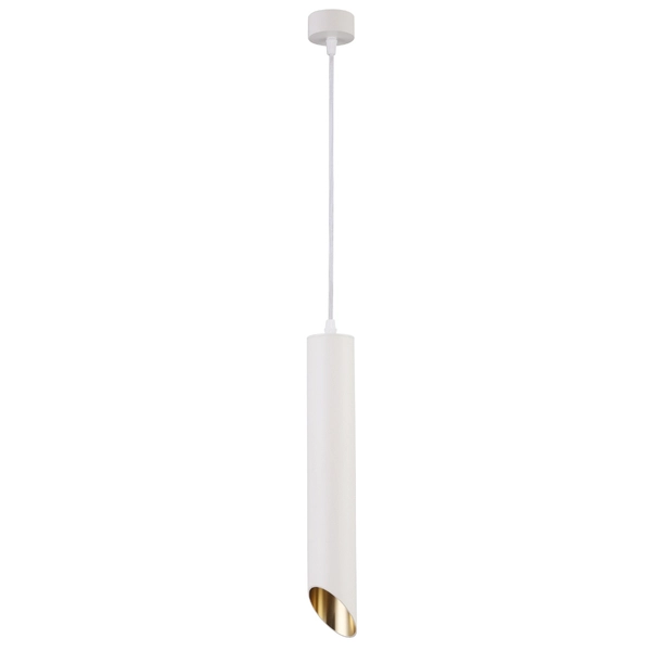 Wisząca lampa tuba ścięta nad stół metalowa biała złota Lipari OUTLET